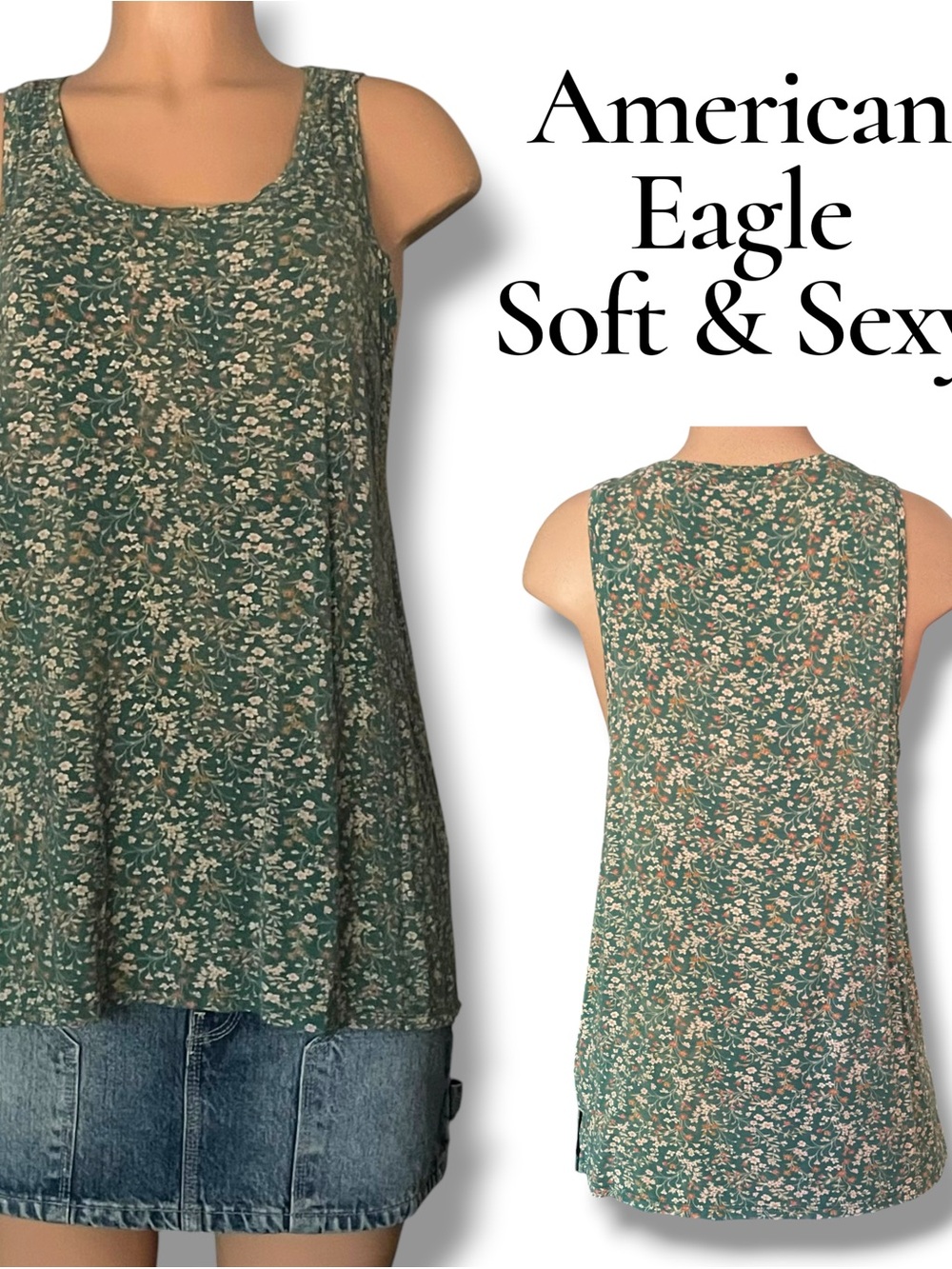 American Eagle Soft & Sexy Floral Tank Top L